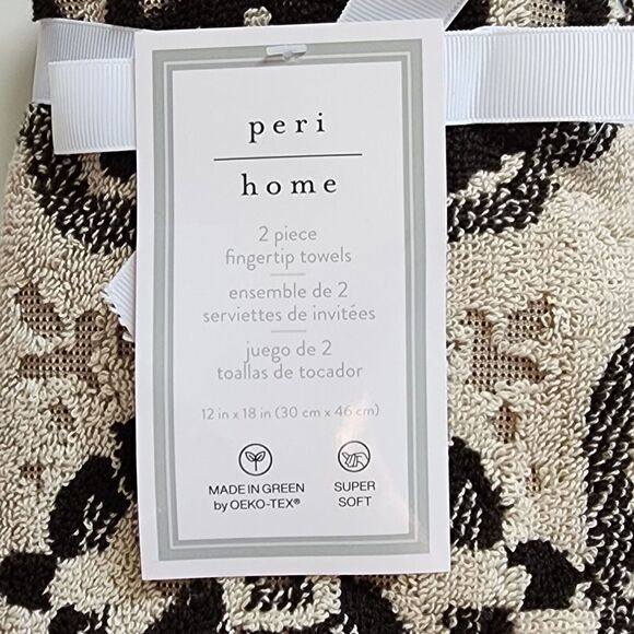 Peri Home Moroccan Tiles 6pc Cotton Towels Black Beige Set 2 Bath 2 Hand 2 Tip - Picture 7 of 16